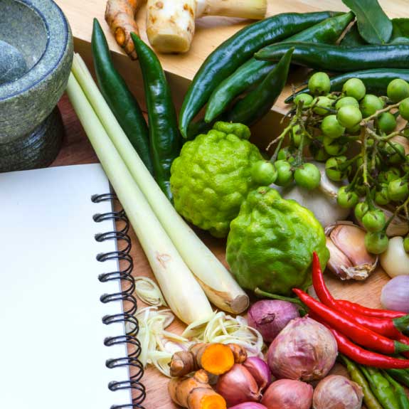 Image of vegetiables ready to use in a cooking class.